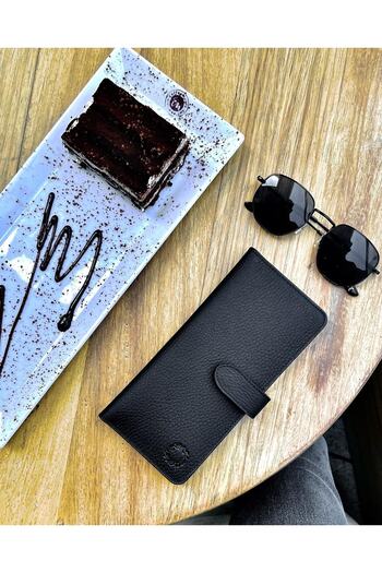 CüzCan Creen Mat Black Gerçek Hakiki Deri Telefon Cüzdanı Unisex (ERKEK-KADIN) Sevgililer Günü Hediyesi