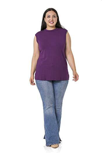 DISENTIS MODEST Large Size Half Fisherman Long Viscose Plum Body with Slits on the Sides