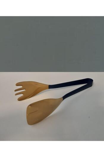 ROY KING Steel Salad Tongs Matte Gold Navy Blue
