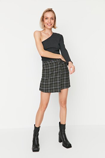 Trendyol Collection Khaki kockás szőtt szoknya TWOAW23ET00231