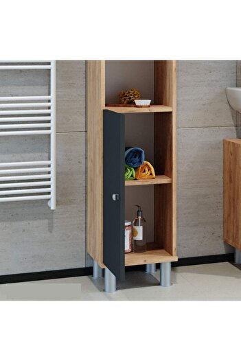 Egecan Mobilya 6 Raflı Banyo Boy Dolabı Havlu Dolabı Erzak Dolabı Banyo Dolabı Safir Meşe
