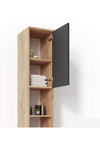 Egecan Mobilya 6 Raflı Banyo Boy Dolabı Havlu Dolabı Erzak Dolabı Banyo Dolabı Safir Meşe