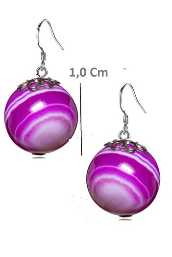 Tesbih Atölyesi Certified Pink Agate Stone Natural Stone Earrings