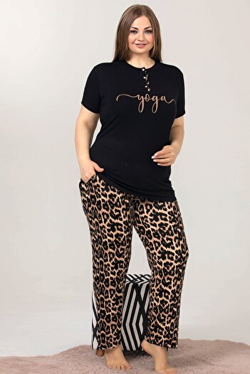 Jenny Daphne Lady Plus Size Short Sleeve Long Pajama Set 10850