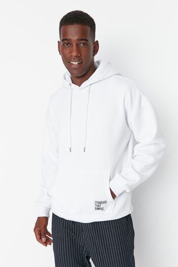 Trendyol Collection Φούτερ με λευκή κουκούλα Fleece - Oversize, με ετικέτα TMNAW21sw2005