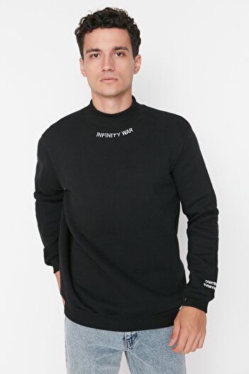 Trendyol Collection Φούτερ με ζιβάγκο κεντημένο μαύρο - Fleece Cut, TMNAW22sw0718