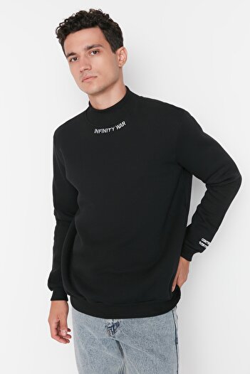 Trendyol Collection Φούτερ με ζιβάγκο κεντημένο μαύρο - Fleece Cut, TMNAW22sw0718