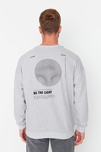 Trendyol Collection Grey Melange Oversize/Wide Cut Fleece Inside/Warm Mystic Print Sweatshirt Tmnaw23Sw00411
