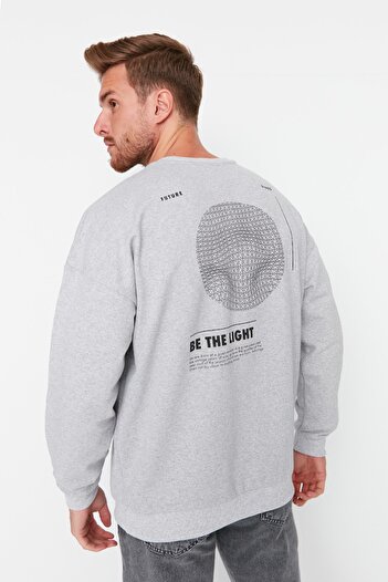 Trendyol Collection Grey Melange Oversize/Wide Cut Fleece Inside/Warm Mystic Print Sweatshirt Tmnaw23Sw00411