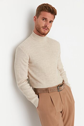 Trendyol Collection Bej Κανονική Λαβή Πλεκτό Μπλουζάκι με Καρατίνα TMNAW21KZ2502