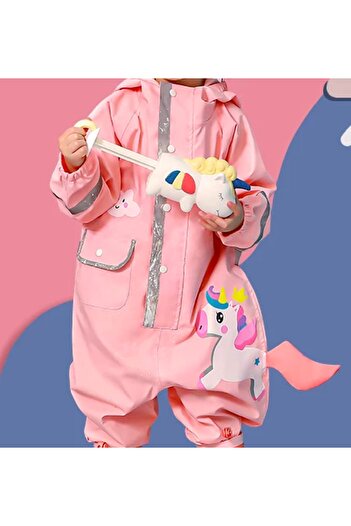 Petityu Unicorn Παιδική αδιάβροχη φόρμα με κουκούλα