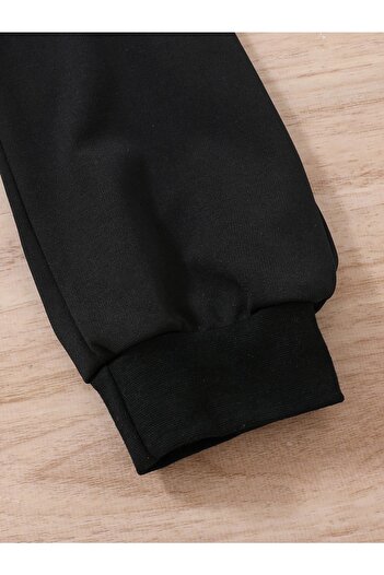 LePold 3 Thread Kids Black Oversize Teddy Bear Printed Sweatpants