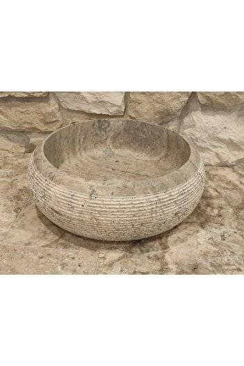 Polen Stone Traverten Silver Gümüş Taş Taraklı Silindir Lavabo