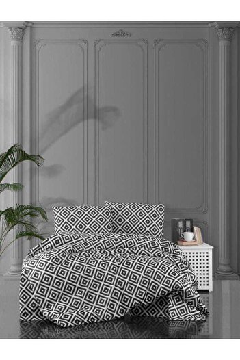 üntaş Life Blackwhite Series Diagonal Black and White Double Cotton Duvet Cover Set (without sheet)