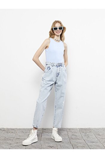 LC Waikiki Pantaloni de damă cu talie înaltă Mom Fit Buzunar