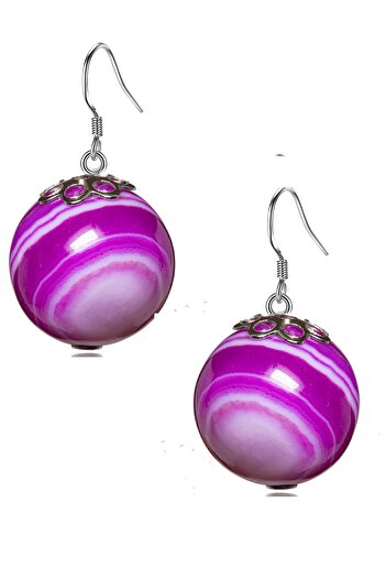 Tesbih Atölyesi Certified Pink Agate Stone Natural Stone Earrings