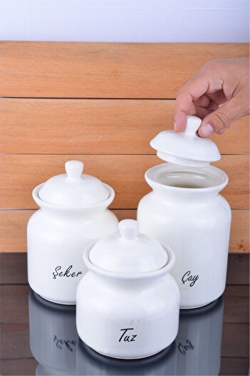 Sezka Life 3 Size Ceramic Tea Coffee Sugar Jar and Transparent Label Set 30 Pieces