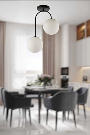 BSA LIGHTING Morgan 2'li Siyah Modern Avize (beyaz Camlı)