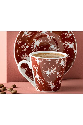 English Home Luster Porcelain 4 Piece Coffee Cup Set for 2 Persons 80 Ml Claret Red