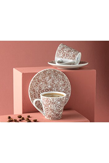 English Home Blumig Porcelain 4 Pieces Coffee Cup Set for 2 Persons 80 Ml Claret Red