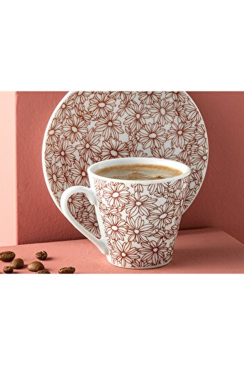 English Home Blumig Porcelain 4 Pieces Coffee Cup Set for 2 Persons 80 Ml Claret Red