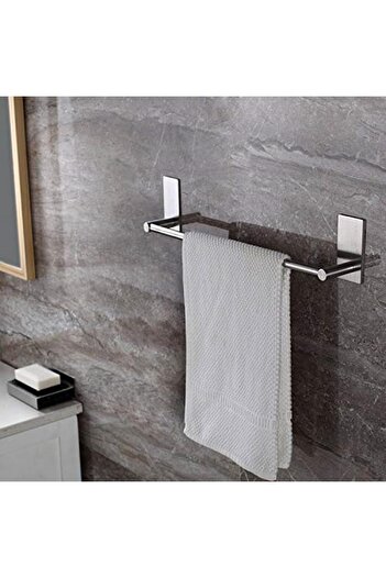 DELTAHOME Paslanmaz Çelik Havluluk Askılık 40cm - Inox Ss304 - Vidalamaya Delmeye Gerek Yok