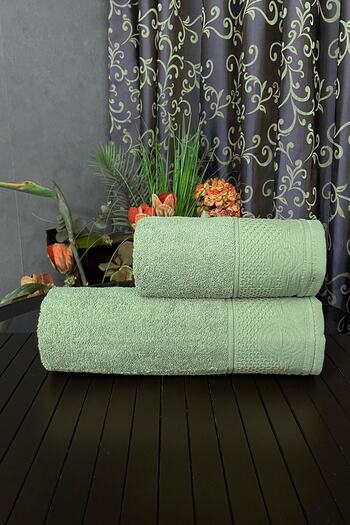 DURNES Beige Luxury Bath Set - 100% Cotton Bath Towel and Hand Towel