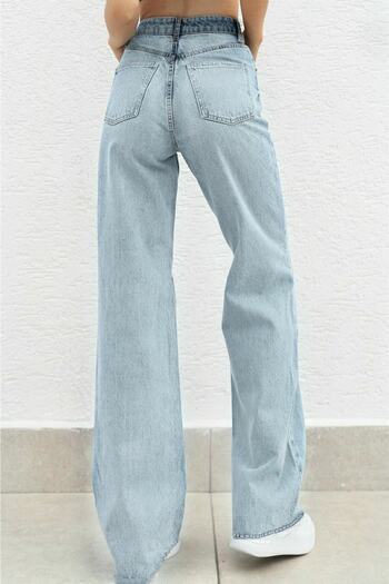 Livik Lycra 90's Women's Blue Super High Waist Wide Leg Denim Jeans Palazzo Pants