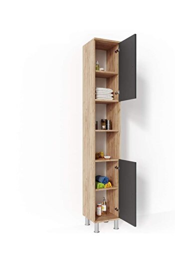 Egecan Mobilya 6 Raflı Banyo Boy Dolabı Havlu Dolabı Erzak Dolabı Banyo Dolabı Safir Meşe