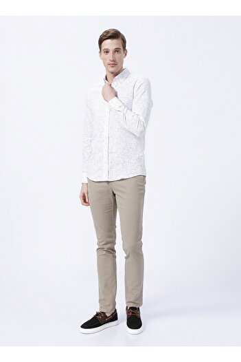 ALTINYILDIZ CLASSICS Ανδρικό λευκό - Μπορντό Slim Fit Slim Fit Button Collar 100% Cotton printed πουκάμισο