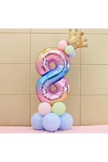 LOTUS PARTY مجموعة عيد ميلاد بعمر 8 سنوات من Rainbow Concept، بالونات من رقائق معدنية على شكل تاج الملك و10 بالونات معكرونة