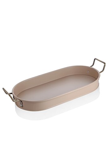 Çavdar Group Metal Kulplu Galvaniz Kulplu Oval Boyalı 44 Cm Lüx Tepsi Kahvaltı Tepsisi Sunum Tepsisi