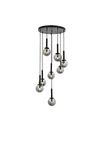 BSA LIGHTING Riva 8'li Siyah Modern Avize (FÜME CAMLI)