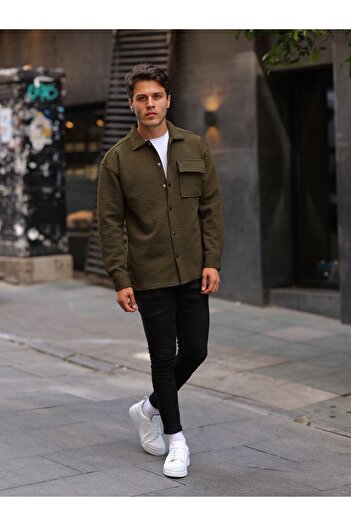 HAWKKİNG Men's Quilted Single Pocket Flap Oversize Winter Shirt