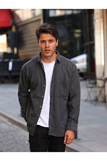 HAWKKİNG Men's Single Pocket Oversize Lumberjack Shirt