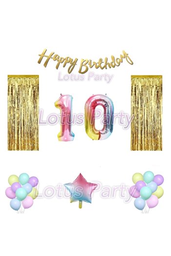 LOTUS PARTY Rainbow Concept 10 Year Old Birthday Set Figure 20 Balloon 1 Foil Star Balloon Happy Lettering Wall Fund