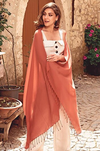 Dosimira Brown Solid Color cotton Shawl - 75x200 Cm