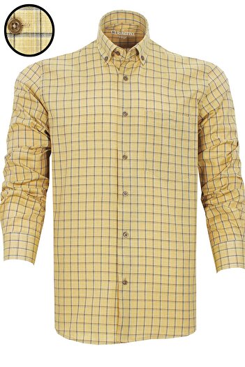 Varetta Men's Mustard Checked Long Sleeve Classic Cut Collar Buttoned Shirt