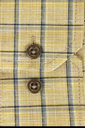 Varetta Men's Mustard Checked Long Sleeve Classic Cut Collar Buttoned Shirt