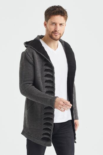 Tarz Cool Men's Smoked Patterned Poncho Knitwear Cardigan - Hrk2020r01s