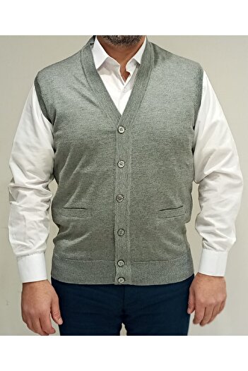 Çukurova Men's Gray Classic Cut Knitwear Knitted Wool Vest