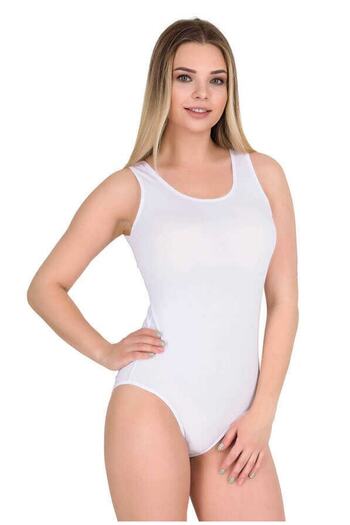 Berrak White Thick Strap Women's Bodysuit with Snap Fasteners - Pack of 6