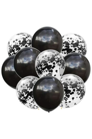 PARTİ SEPETİ Black Confetti Balloon 10 Pieces
