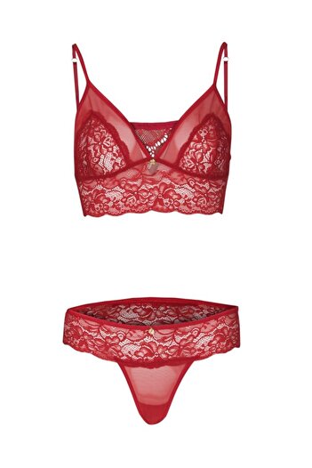 Yeni İnci New Year Red Bralet Lace Laundry Set