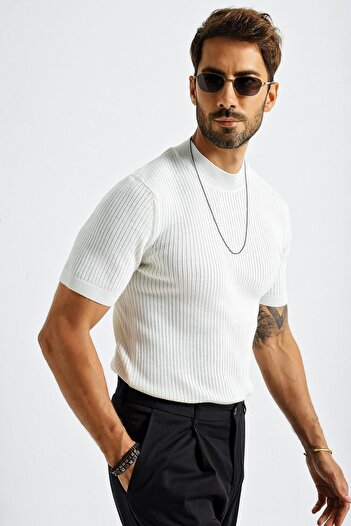 CHUBA Men's Crew Neck Ribbed Short Sleeve Thin Knitwear Sweater 21w301