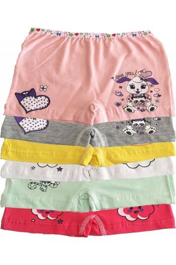 Tutku Pack of 6 Printed Elastane Girls' Panties Boxer Shorts