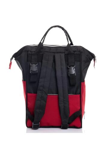 Sahra Stain Resistant Waterproof Striped Mother Baby Care Backpack Black-red