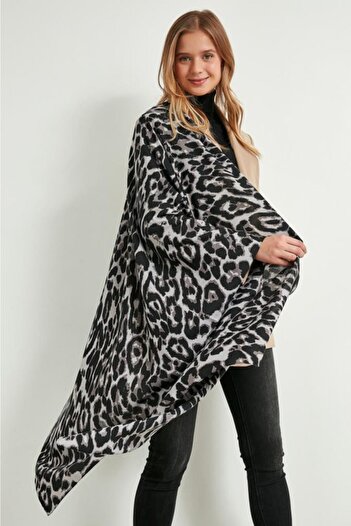 FELLMENS Flc10862 Gray Leopard Patterned Shawl