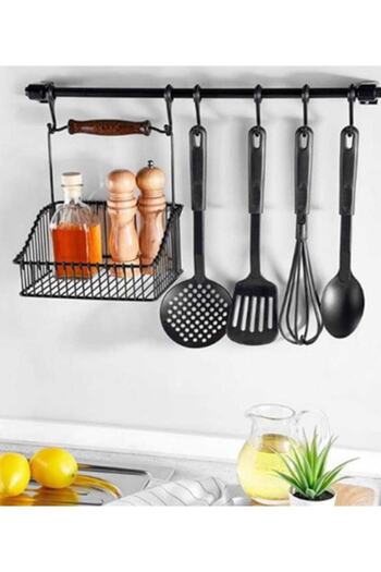 ROTAMZİRVE Wrought Iron Basket Black Wall Rail Hanger Rz-0201
