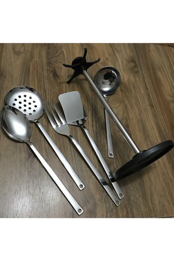Kardelen Hanging 6 Piece Ladle, Colander, Spatula and Fork Set